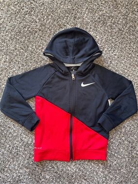 Nike Kids Black and Red Full-Zip Dri-FIT Hoodie